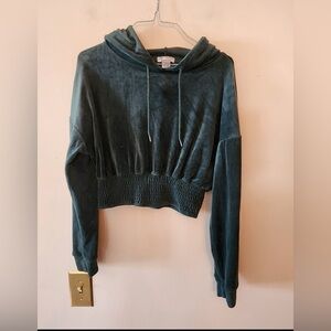 Better together green long sleeve velour cropped hoodie size medium